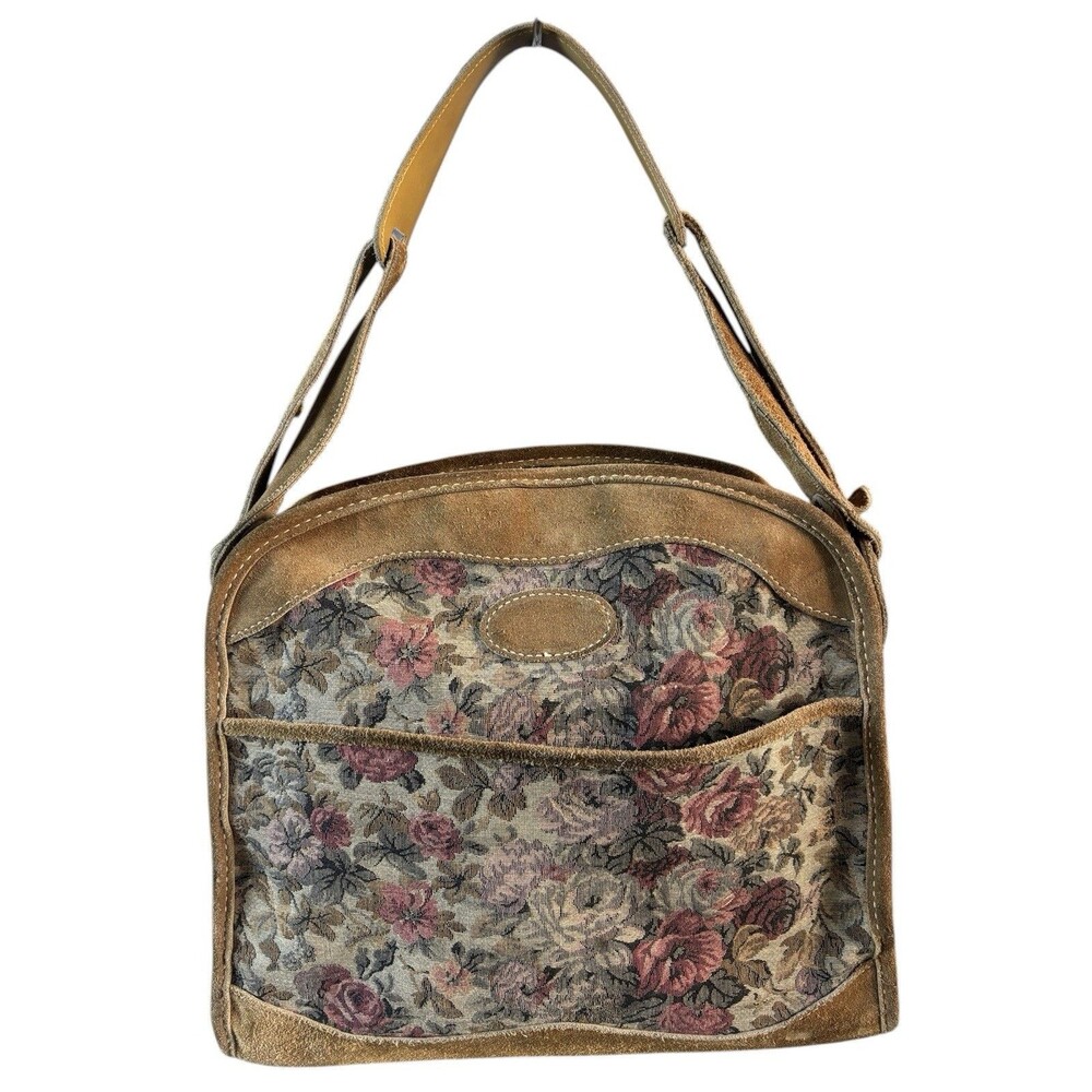 Vintage French Luggage Company Floral Travel Overnight Bag Tapestry Suede